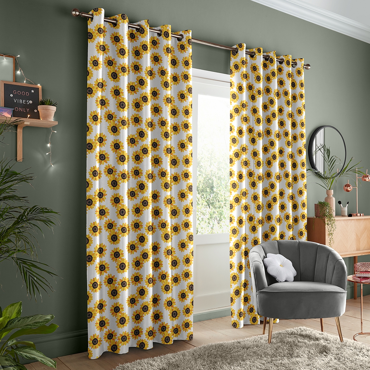 Product photograph of Skinny Dip Summer Sunflower Yellow Curtain from Choice Furniture Superstore.